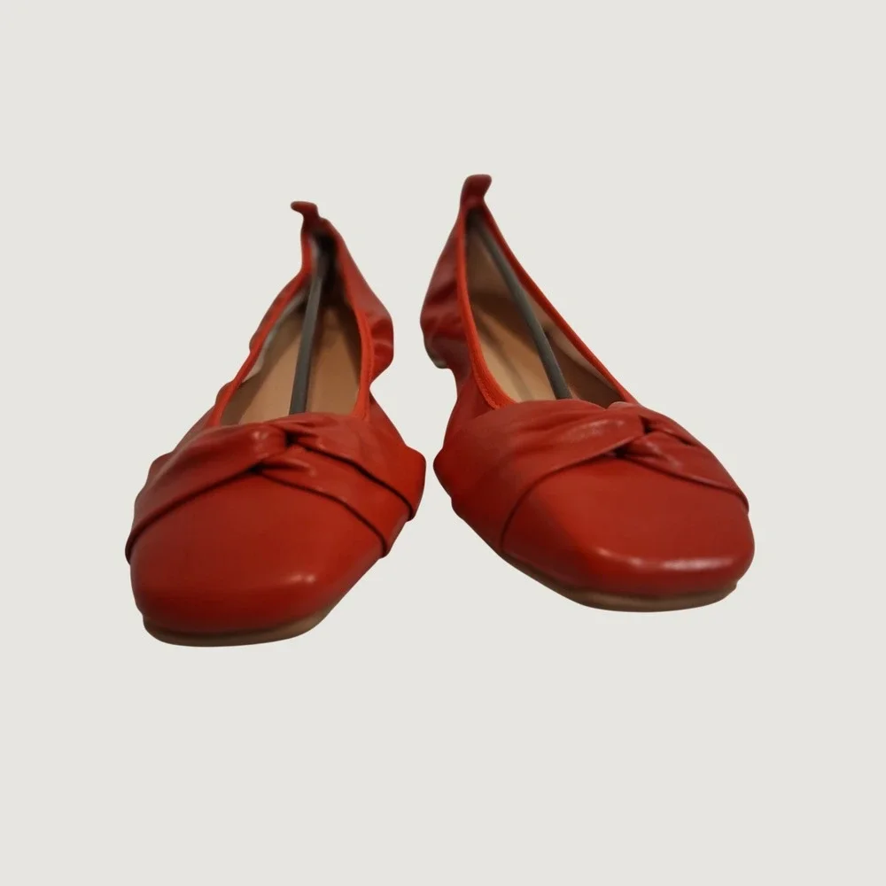 Camssoo Red Knotted Square Toe Ballet Flats Elastic Topline Slip On Shoes Size 9